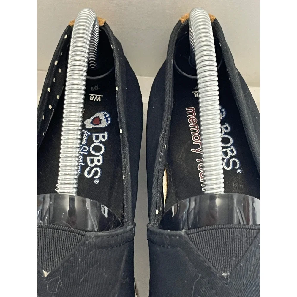 Skechers BOBS‎ Black Canvas Espadrille Slip On Flats Memory Foam Womens 8M
